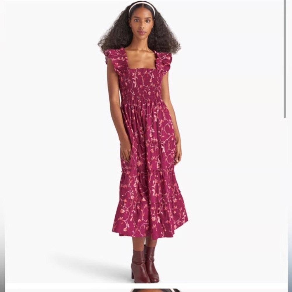 Hill House The Ellie Nap Dress - Burgundy Botanical Poplin Medium - Picture 8 of 11